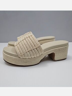Vince Margo Platform Slide Sandal Womens 10 Cream Woven Cord Chunky Heel NEW